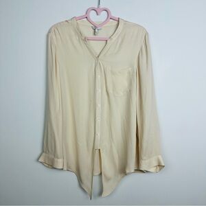 Joie Cream Yellow Silk Button-Up  Tie Front Blouse Size Small